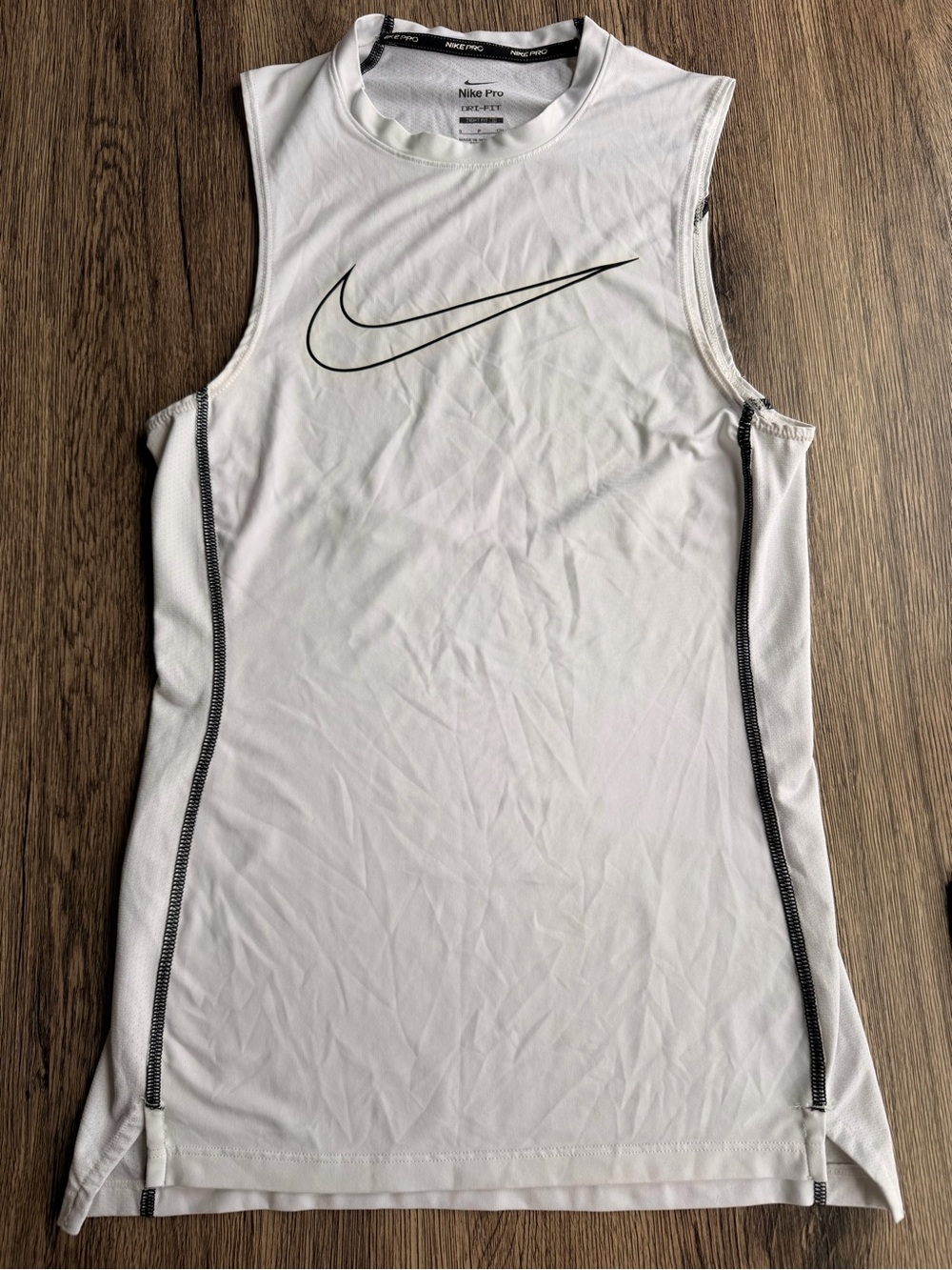 Nike White Dri-FIT Sleeveless Training Tank with Black Swoosh